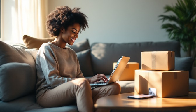 Woman shopping online on her laptop. Ecommerce