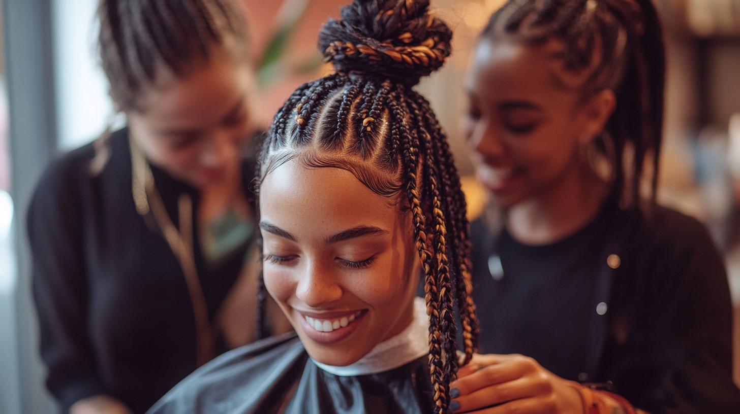 woman getting her hair braided
